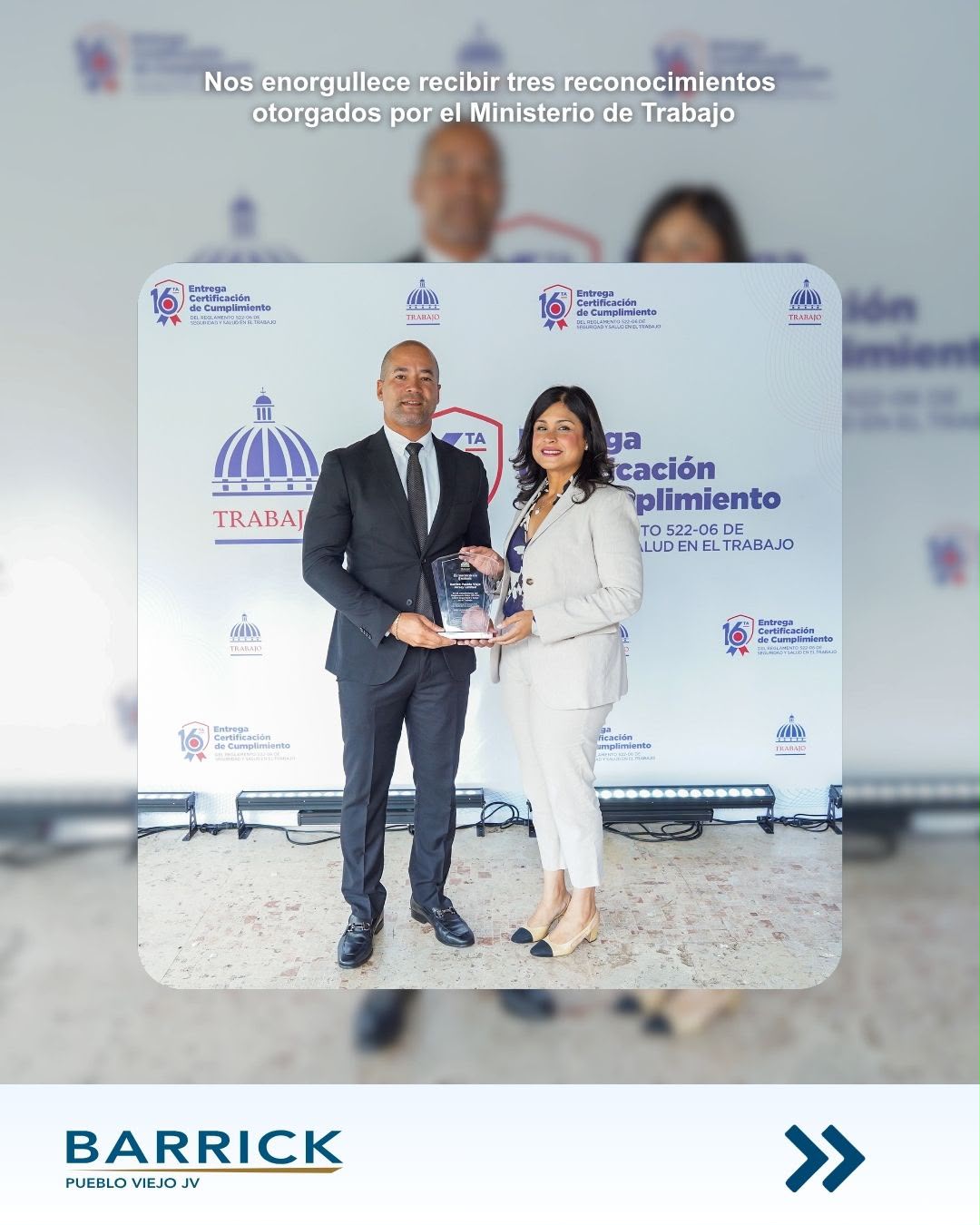 Barrick Pueblo Viejo es reconocida por su excelencia en estándares de salud y seguridad en el trabajo